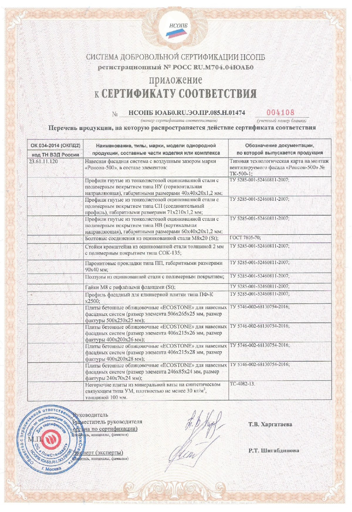 Сертификат соответствия на класс пожарной
безопасности